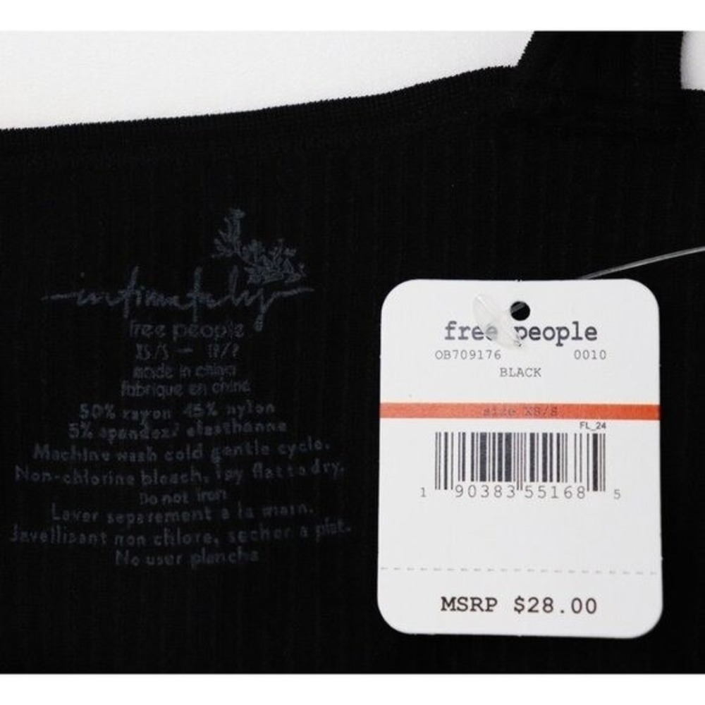 NWT Free People Solid Rib Brami Crop Cami V-Neck Tank Top Black Ribbed XS/S - Picture 9 of 9